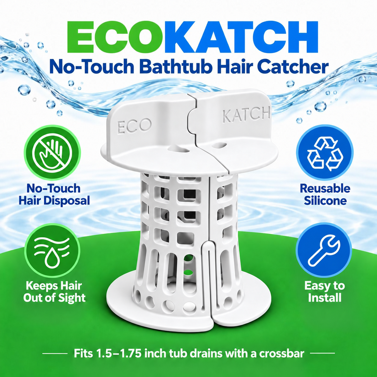 Polar White EcoKatch bathtub drain hair catcher – product photo 6