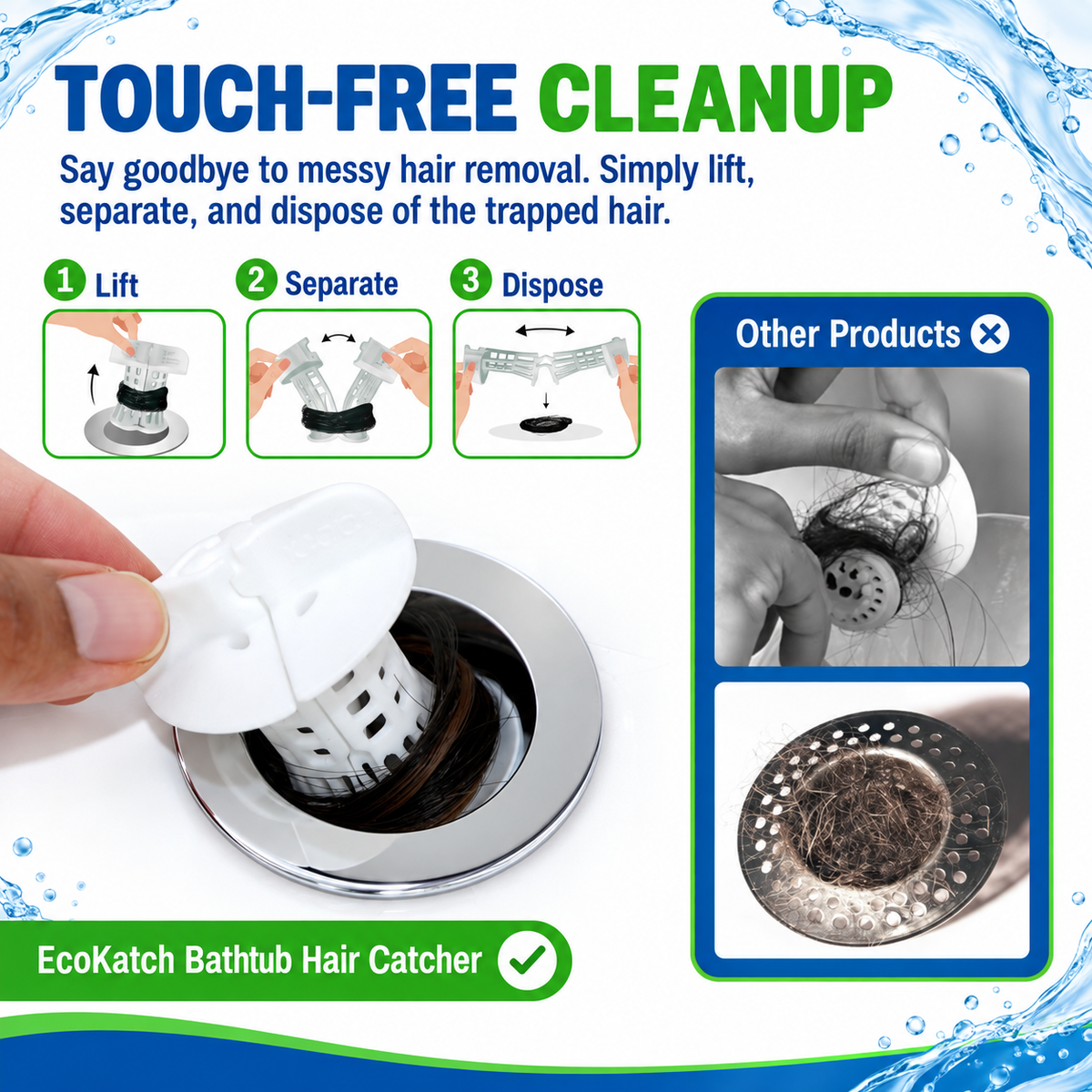 Polar White EcoKatch bathtub drain hair catcher – product photo 7
