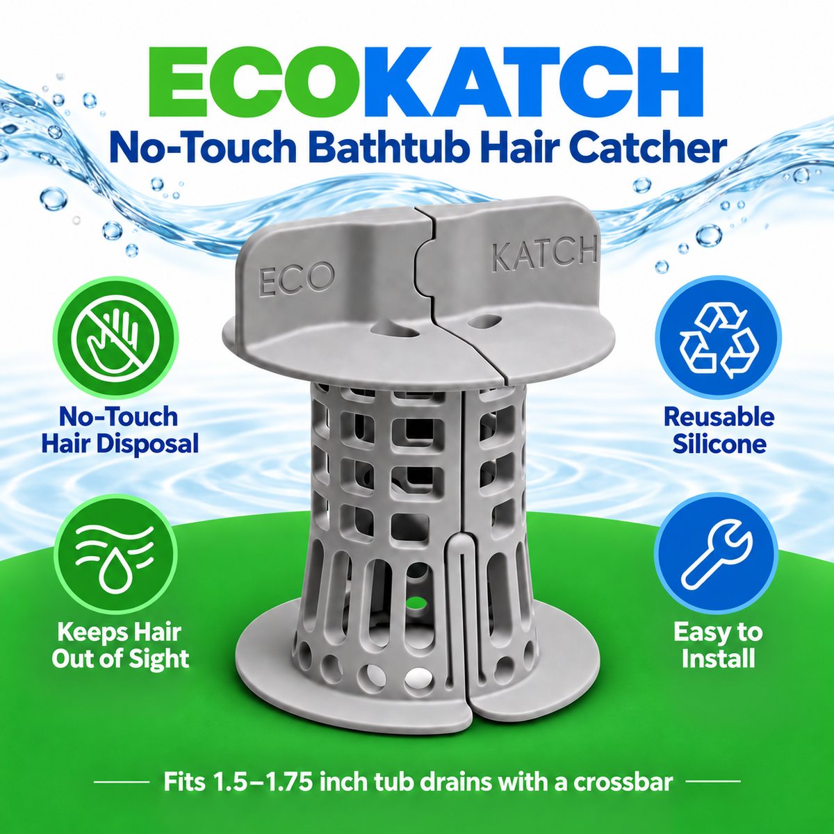 Stone Gray EcoKatch bathtub drain hair catcher – detail view 5
